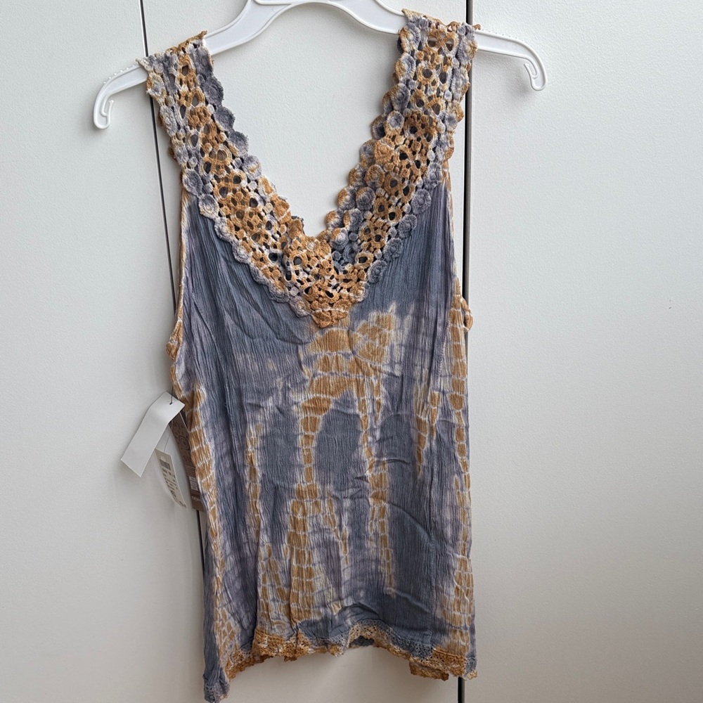 Raya Sun Tie-Dye Crochet Tank Top - Gray and Tan